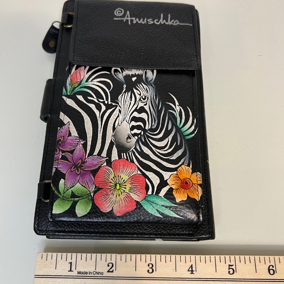 Anuschka Zebra Wallet Black Leather Floral Clutch Wallet NWOT Hand Painted - Picture 15 of 16